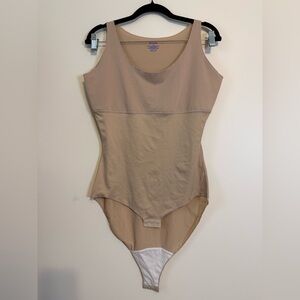 Spanx By Sara Blakely Sleeveless Panty Bodysuit Smoothing Shapewear Beige Sz 1X